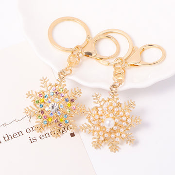 Gold Snowflake Keychain Multicolor Rhinestone Pearl Styles