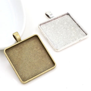 Square Cabochon Pendant Trays in Antique Bronze and Silver Tones