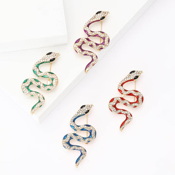Crystal Enamel Coiled Snake Brooch Purple Green Blue Red