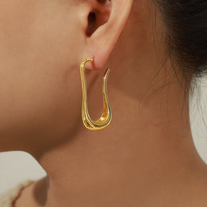 Gold Long Goose Neck Open Earrings Smooth Copper Hoop Style