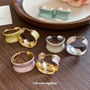 Color Block Chunky Hoop Earrings in Four Pastel Colors
