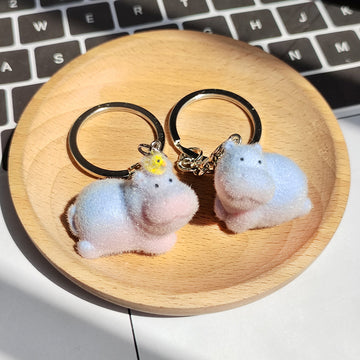 Flocked Pastel Hippo Keychains Duck Cap and Plain 2 Styles