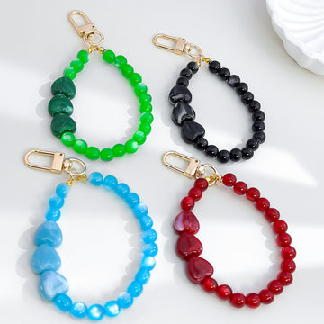 Cat Eye Bead Bracelet Keychain With Heart Shaped Beads