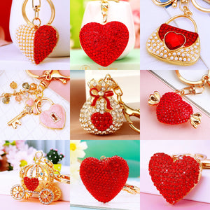 Jeweled Heart and Carriage Keychains in Forty-Three Pictured Designs