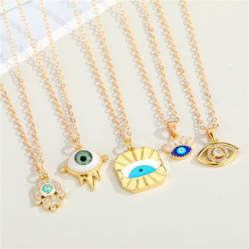 Gold Tone Evil Eye and Hamsa Pendant Necklaces in Five Designs
