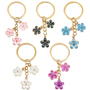 Enamel Flower Keychains in 23 Designs: Three-Flower, Sunflower and Heart, Gold-Tone