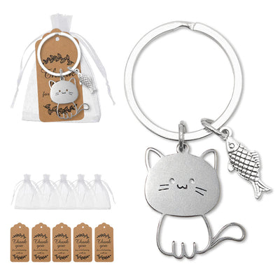 Silver cat fish keychain with organza bags and kraft tags