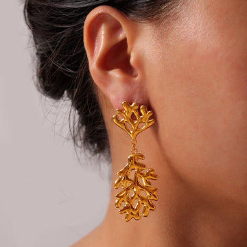 Coral Conch Woven Mesh Geometric Drop Stud Earrings