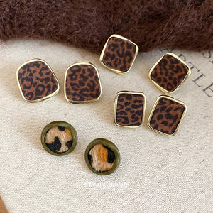 Leopard Round and Square Stud Earrings Fashion Jewelry
