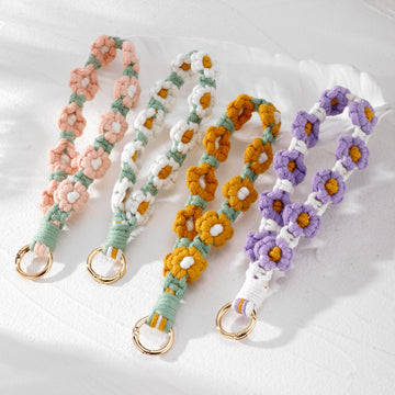 Macrame Daisy Wristlet Ring Keychains in Four Colors