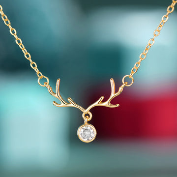 Deer Antler CZ Drop Pendant Necklace Silver Gold Rose Gold