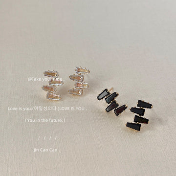 Geometric Stacked Baguette Bar Stud Earrings Clear Black