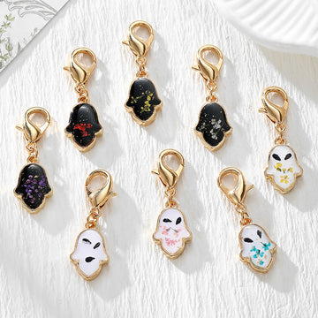 Gold Tone Pressed Flower Hamsa Lobster-Clasp Charms in Nine Options