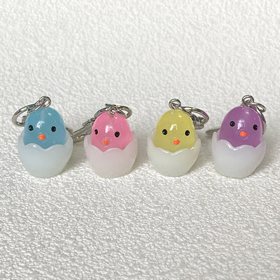 Main product view of glow in the Dark Hatching Chick Clip Keychains in Six Colors
