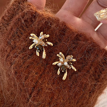 Gold Tone Brown Stone Stud Earrings in Thirty Assorted Designs