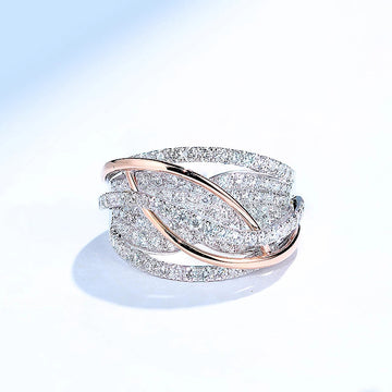 Two-Tone Multi-Rail Pave Wide Ring In Rose And Silver Tones