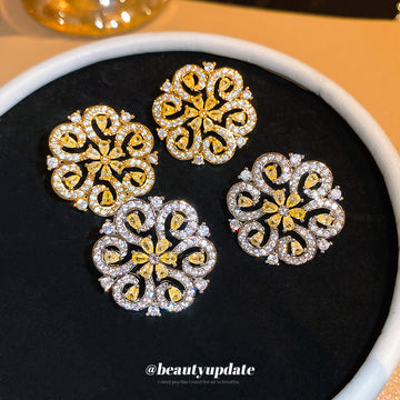 Swirl Flower Stud Earrings in Gold and Silver Tones