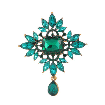 Green Flower Crystal Three Designs Metal Brooch Pin