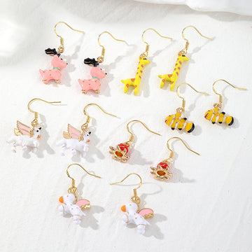 Gold Enamel Mini Animal Character Earrings 6 Cute Styles