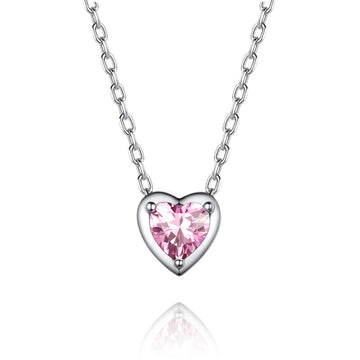 Silver Heart CZ Pendant Cable Chain Necklace Five Colors