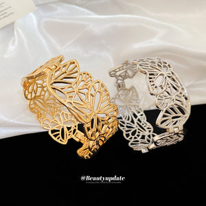 Metal Hollow Butterfly Clasp Bangle Gold Silver 2 Colors