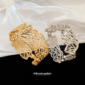 Metal Hollow Butterfly Clasp Bangle Gold Silver 2 Colors