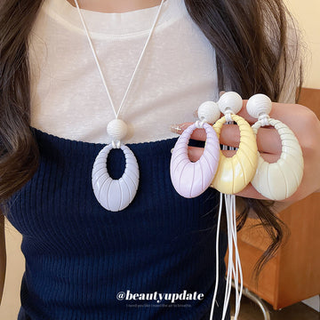 Pastel Oval Textured Pendant Necklace in Four Soft Colors