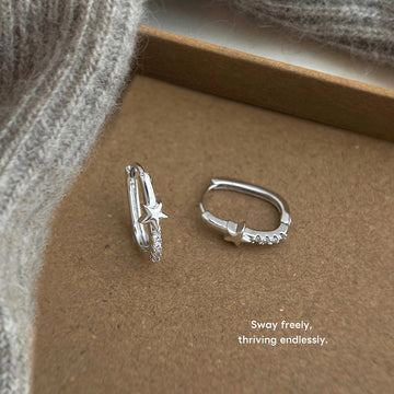 Silver-Tone Star Accent Zircon Huggie Hoop Earrings