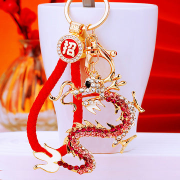 Crystal Zodiac Dragon Keychains with Fortune Cords and Loose Braided Loops