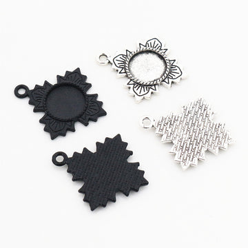 Square Cabochon Pendant Setting in Black and Antique Silver