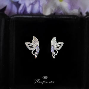 Silver-Tone Purple Marquise Butterfly CZ Stud Earrings