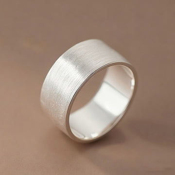 Silver Brushed Wide Plain Band Finger Ring Five Sizes