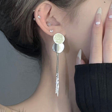 Hammered Disc Chain Tassel Stud Earrings For Women