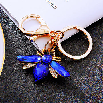 Faceted Gem Bee Keychains in Royal Blue Champagne and Dark Gray