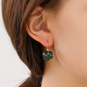 Green Crystal Ball Drop Earrings, Lever-Back Closure, Gold-Tone Alloy