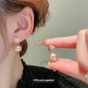 Crystal Stud Earrings With Champagne and White Pearl Drops