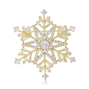 Gold Tone Crystal Snowflake Brooch with Openwork Points