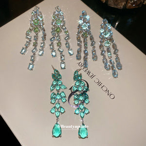 Green Leaf Crystal Chandelier Earrings in Four Distinct Styles