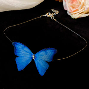 Vivid Blue Sheer Butterfly Pendant Cord Choker Necklace