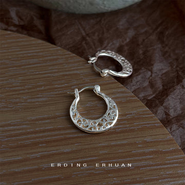 Silver-Tone Openwork Filigree Circular Hoop Earrings Pair
