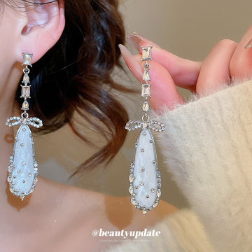 Clear Faceted Teardrop Earrings with Crystal Bow Tops