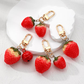 Gold Tone Realistic Resin Strawberry Clip Keychains