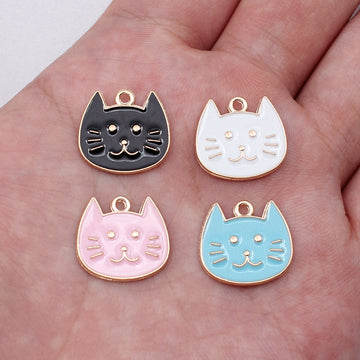 Enamel Cat Face Charms in Four Pastel and Dark Colors