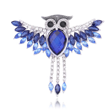Blue Owl Crystal Two Designs Metal Brooch Pin for Jackets and Lapels