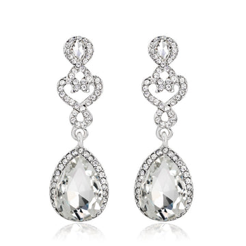 Silver Tone Crystal Teardrop Halo Crystal Two Designs Metal Dangle Earrings
