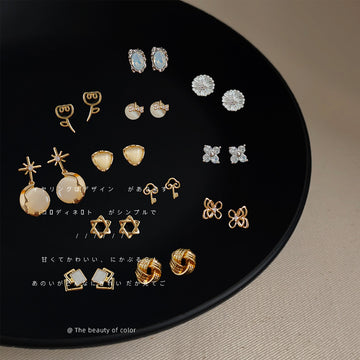 Mini Stud Earring Collection Cat Eye Opal Crystal Styles