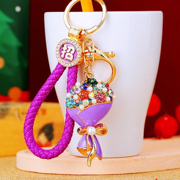 Crystal and Pearl Bouquet Keychains in Five Bright Colors