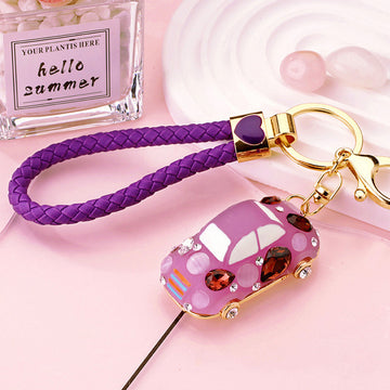 Jeweled Rounded Car Keychains in Seven Colors with Braided Loop Options