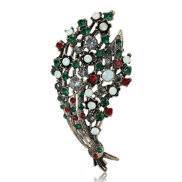 Antique Gold Bouquet Brooch With Multicolor Crystal Flowers