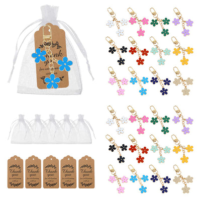 Assorted triple flower enamel keychains with bags and tags